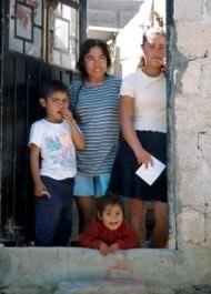 family at front door