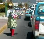 country girl selling at stoplight